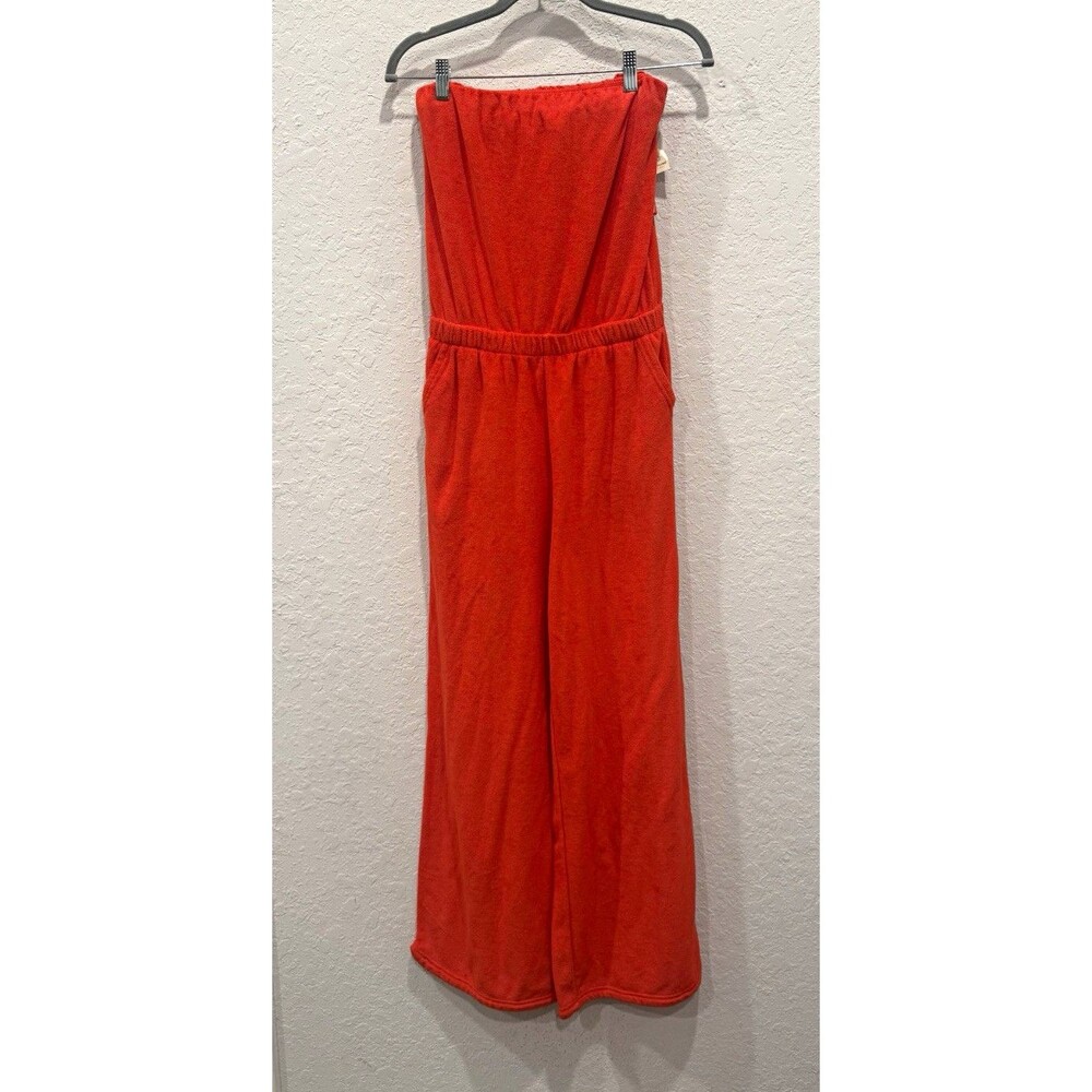 NWT OFFLINE by Aerie Terry Strapless Wide Leg Jumpsuit Red Orange XS